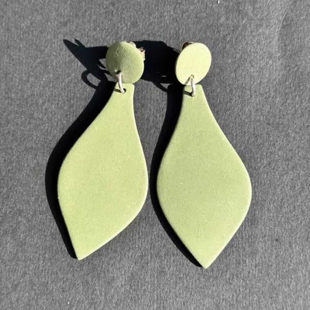 Sage Green Leaf Drop Earrings Matte Statement Dangles, Sterling Silver 925 Backs